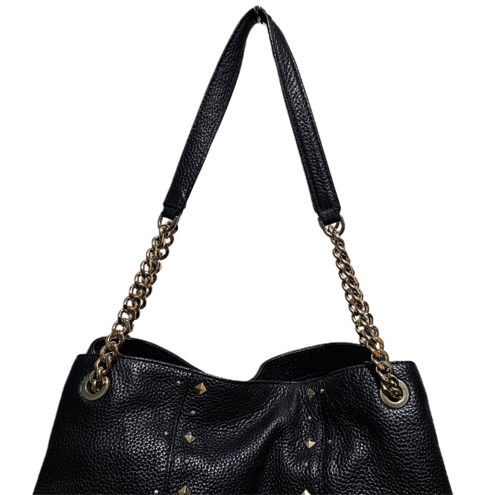 Michael Kors Jet Set Studded Leather Black Handbag Shoulder Tote Travel Bag Chic - Picture 3 of 16